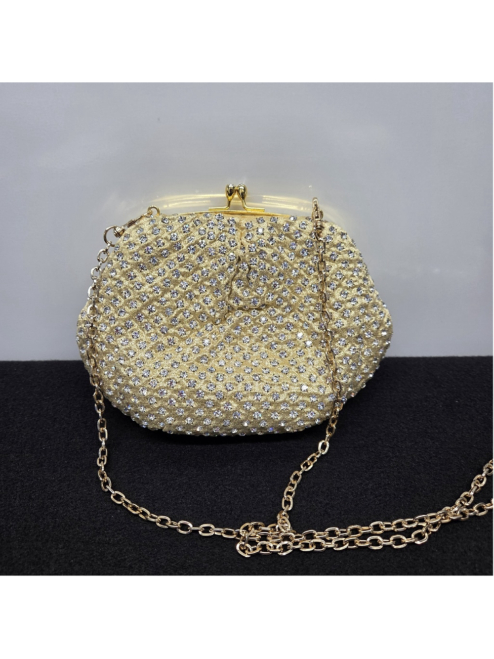 Vintage-style Gold Kiss lock Evening Clutch Glamour Retro Whimsigoth - Picture 5 of 10